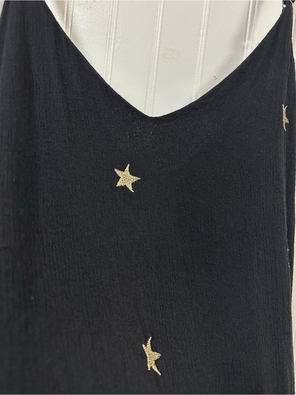 Storia S Black & Gold Stars Mini Dress Breezy Witchy Whimsigoth Ethereal Shift - Picture 8 of 12